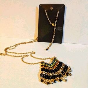 Beautiful Boho Long Gold Necklace with Chic Beaded Design